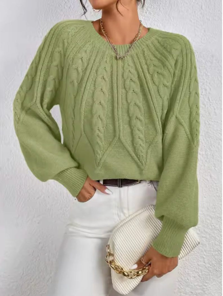 Linnea | Kurzer Zopfstrickpullover mit Rundhalsausschnitt für Damen