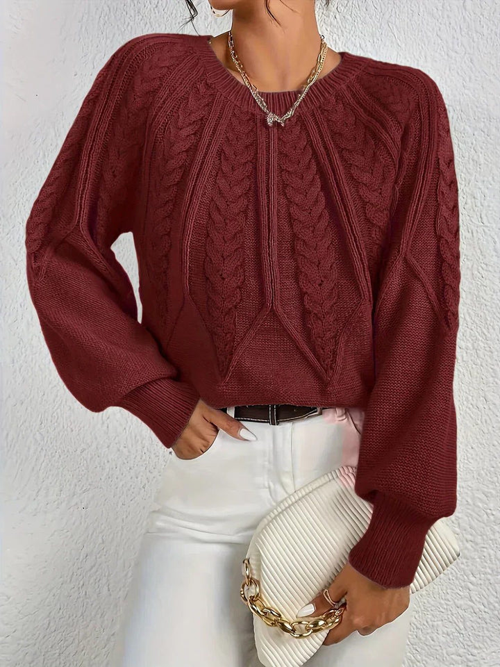 Linnea | Kurzer Zopfstrickpullover mit Rundhalsausschnitt für Damen
