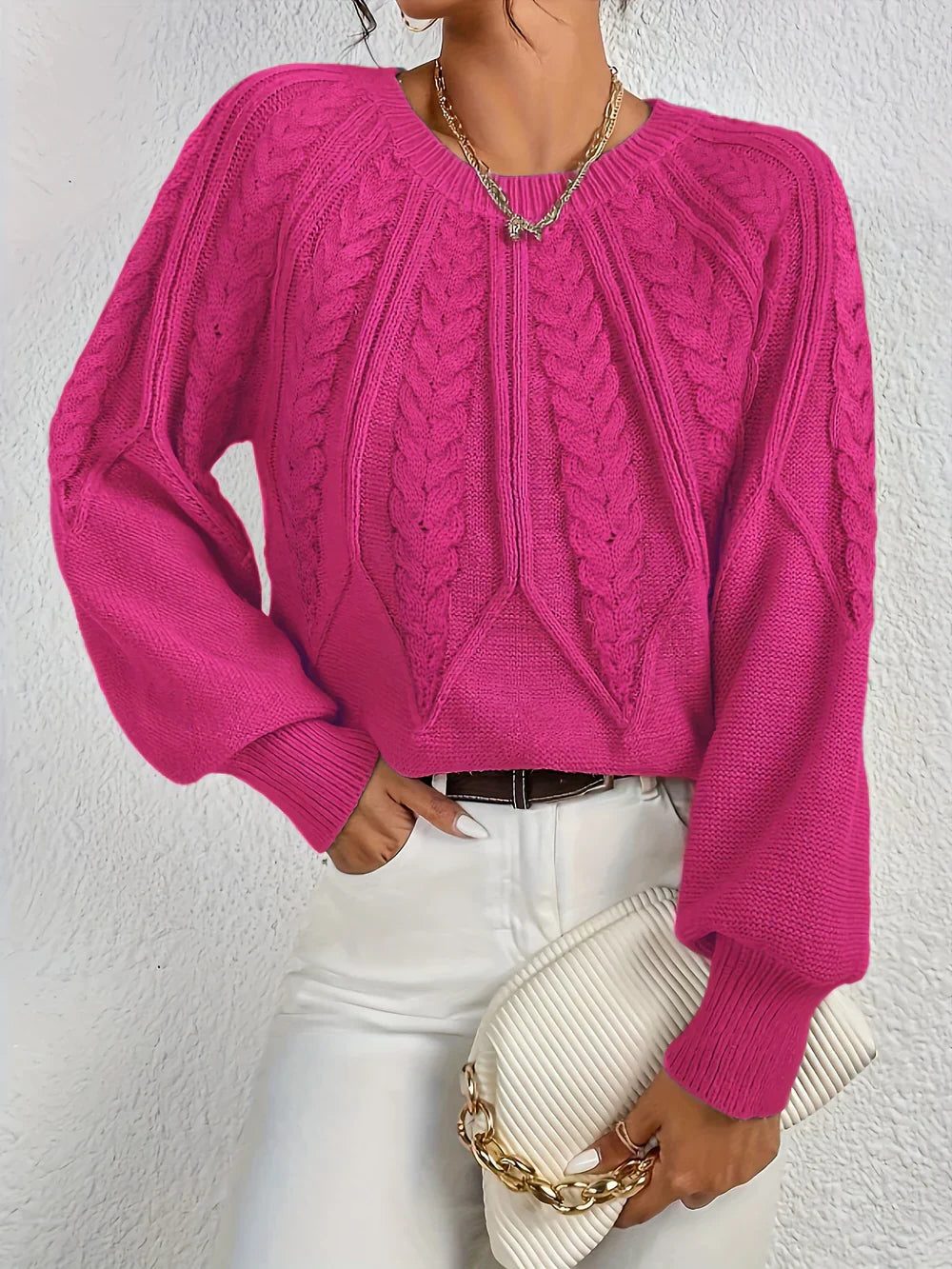 Linnea | Kurzer Zopfstrickpullover mit Rundhalsausschnitt für Damen