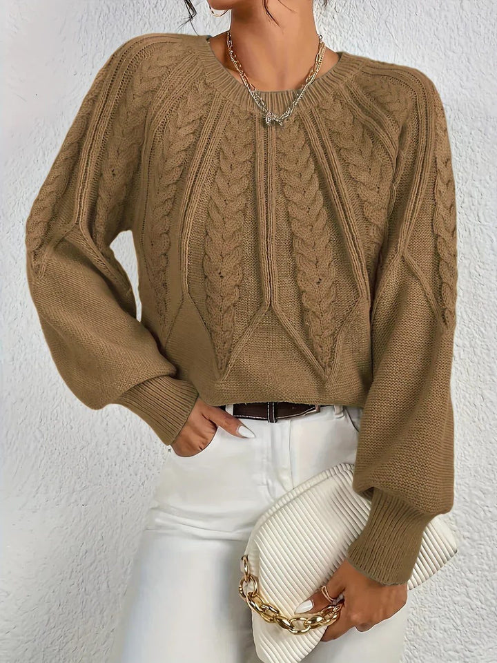 Linnea | Kurzer Zopfstrickpullover mit Rundhalsausschnitt für Damen