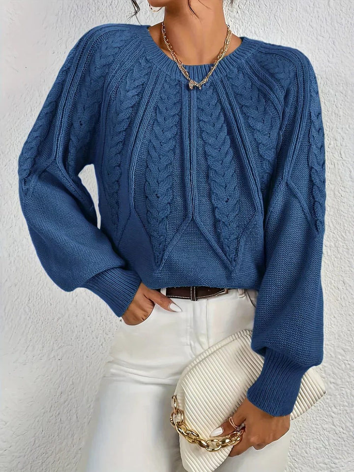 Linnea | Kurzer Zopfstrickpullover mit Rundhalsausschnitt für Damen