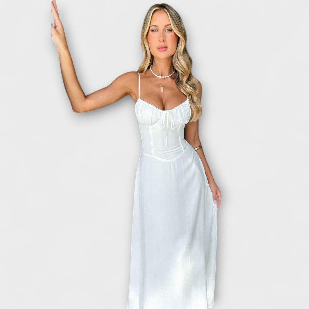 Alanis - Weisses Midikleid in Satin-Optik