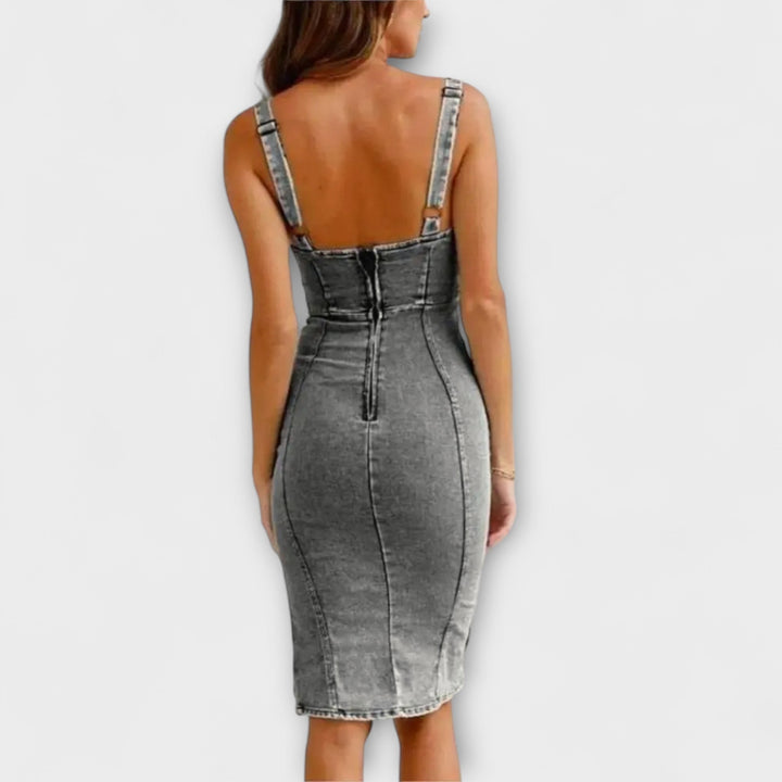 Anna - Graues Denim-Kleid mit verstellbaren Trägern