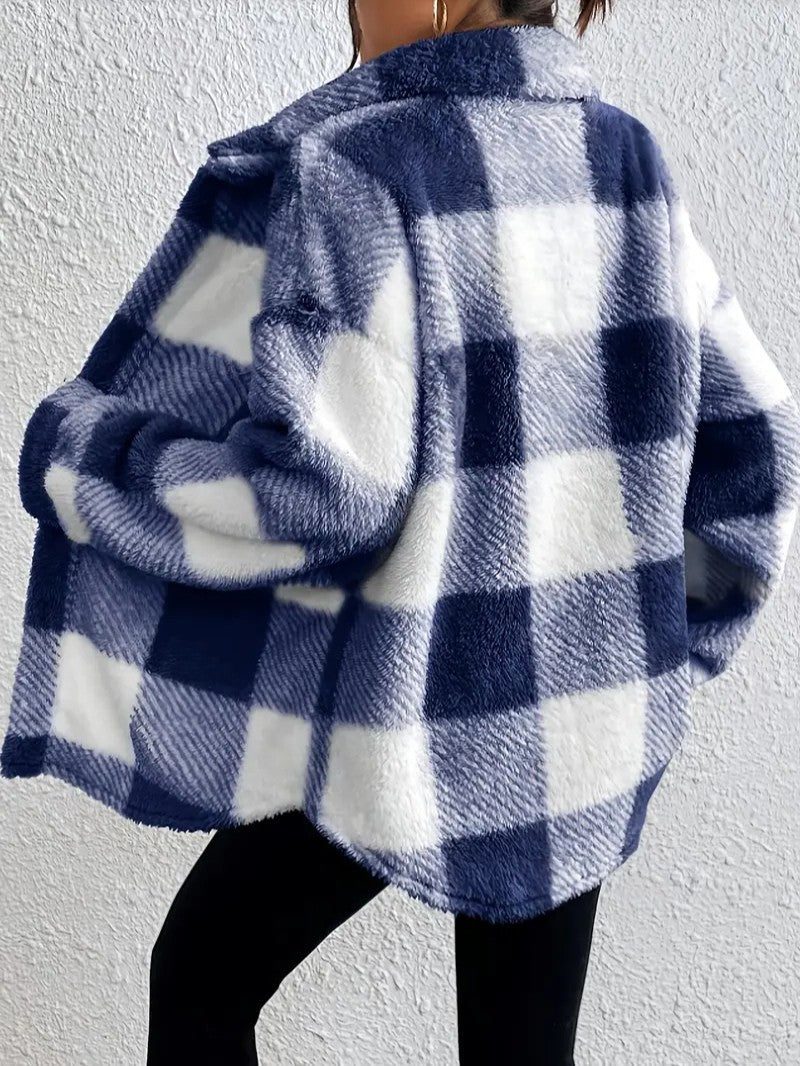 Maurelle | Karierte Oversized-Jacke aus weichem Flausch mit Knopfleiste für Damen