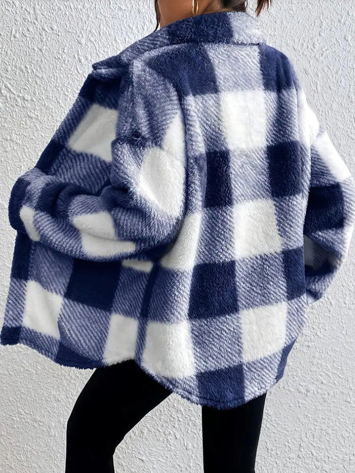 Maurelle | Karierte Oversized-Jacke aus weichem Flausch mit Knopfleiste für Damen