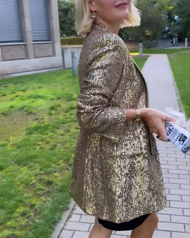 Myla | Langer Paillettenblazer mit offener Front für Damen