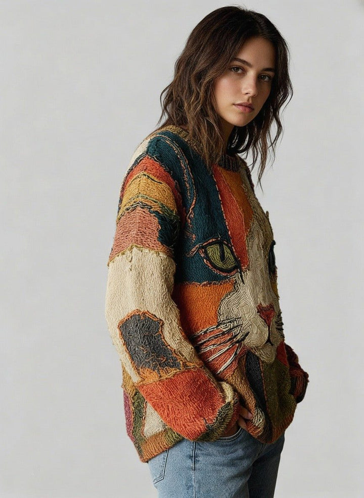 Nieve | Oversized-Pullover mit Rundhalsausschnitt und Tiermotiv für Damen