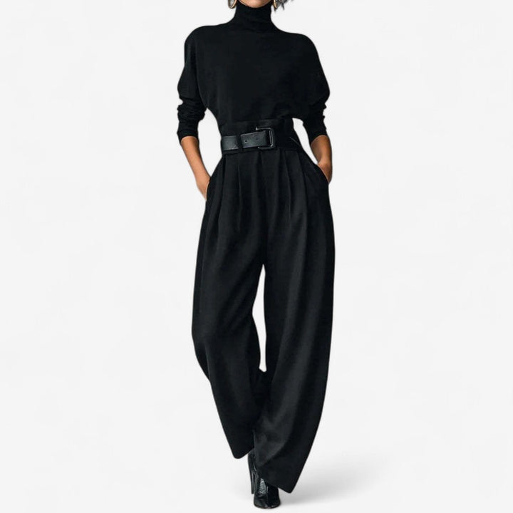 Oleander | Jumpsuit mit weitem Bein, Rollkragen und Gürtel für Damen