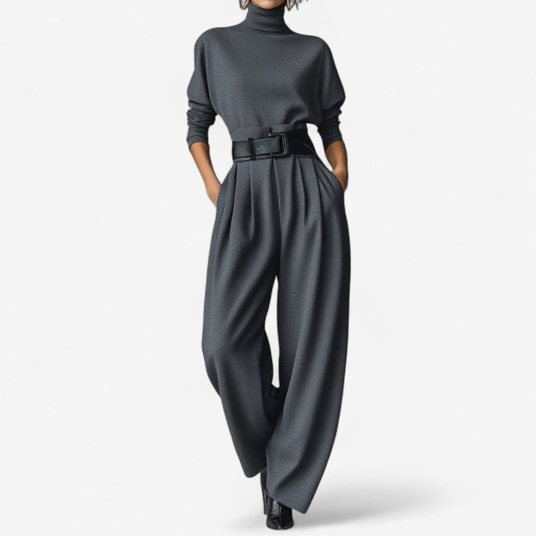 Oleander | Jumpsuit mit weitem Bein, Rollkragen und Gürtel für Damen