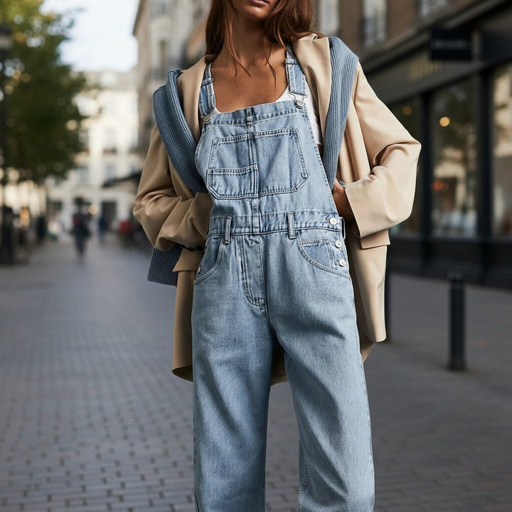Posy | Lockere Jeans-Latzhose mit weitem Bein für Damen