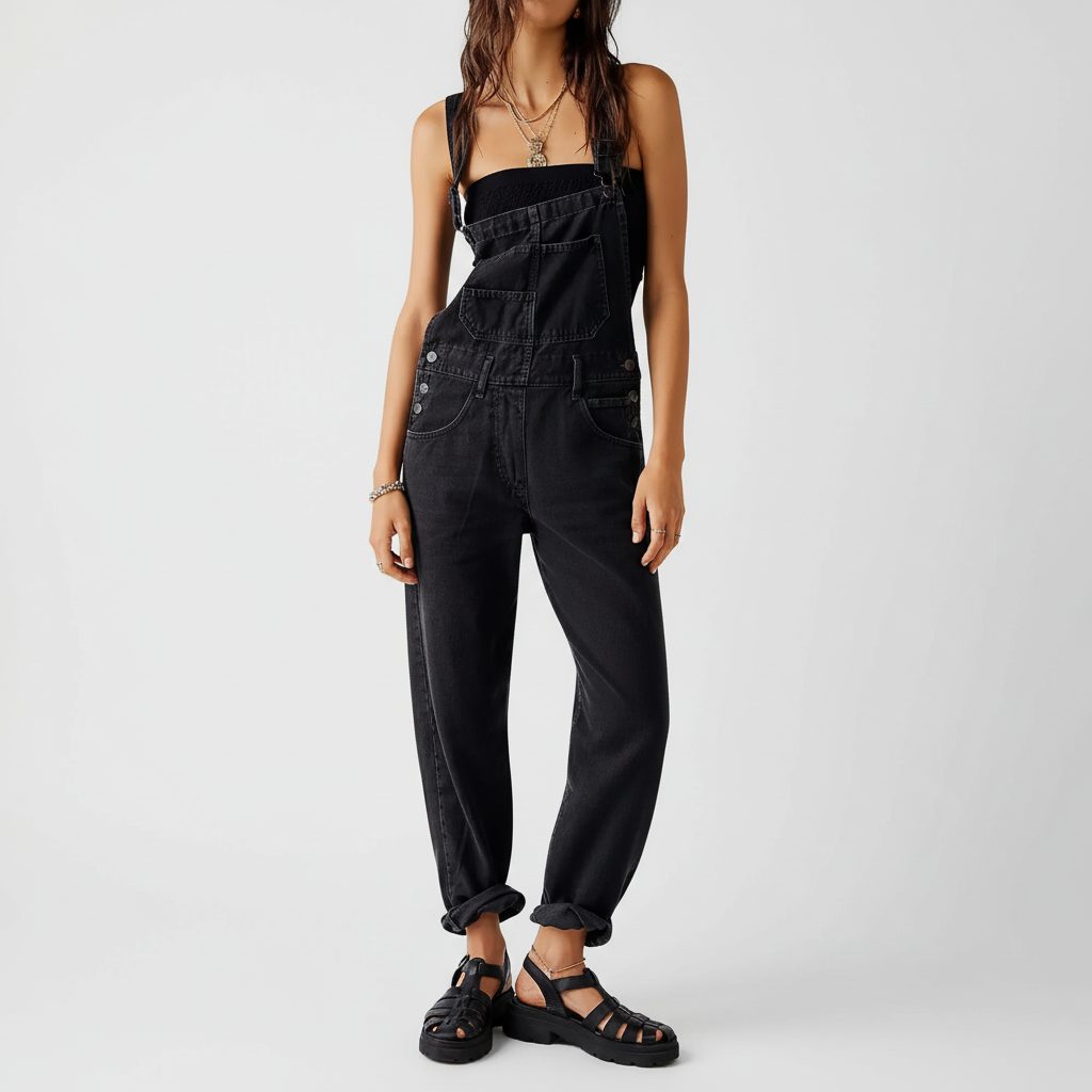 Posy | Lockere Jeans-Latzhose mit weitem Bein für Damen