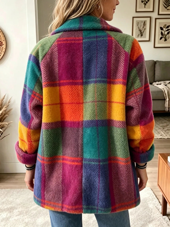 Rhonwen | Karierter langer Cardigan-Blazer mit Knopfleiste für Damen