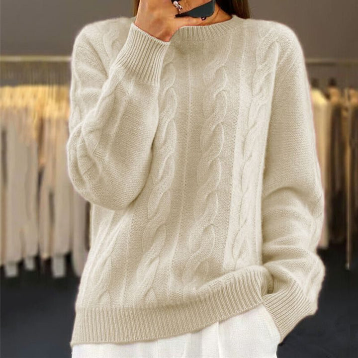 Rikki | Zopfstrickpullover mit Rundhalsausschnitt und lockerer Passform für Damen