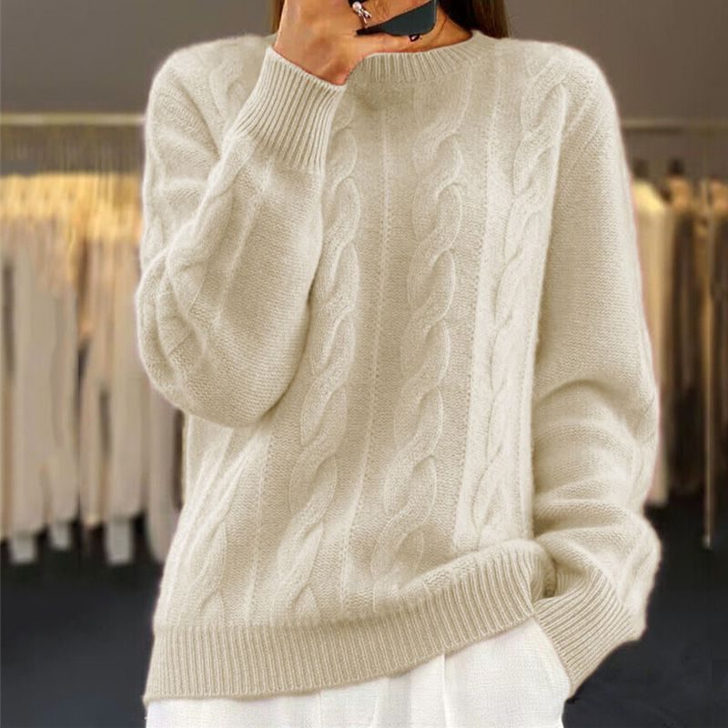 Rikki | Zopfstrickpullover mit Rundhalsausschnitt und lockerer Passform für Damen
