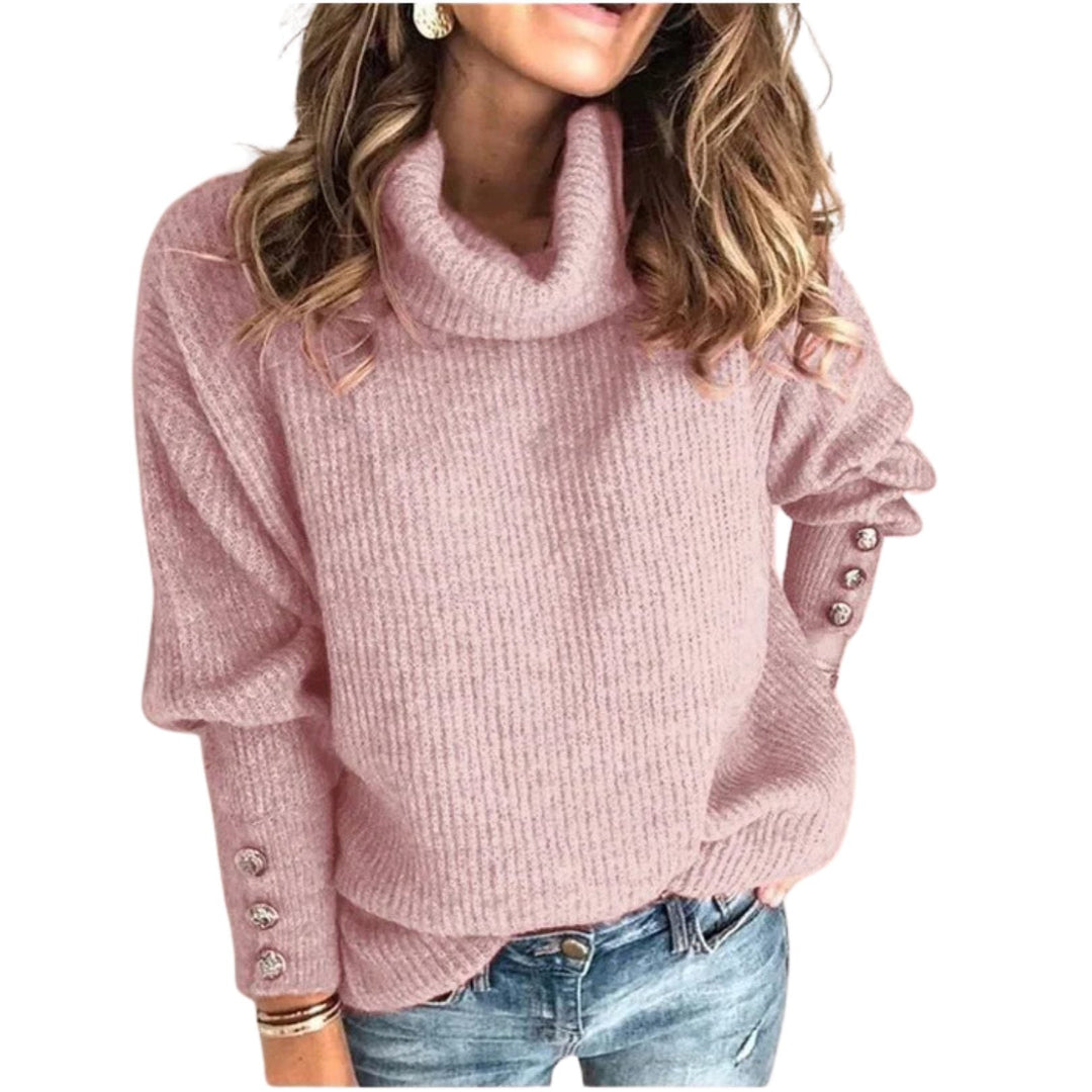 Shoshana | Rippstrickpullover mit Wasserfallausschnitt und Knopfmanschetten für Damen