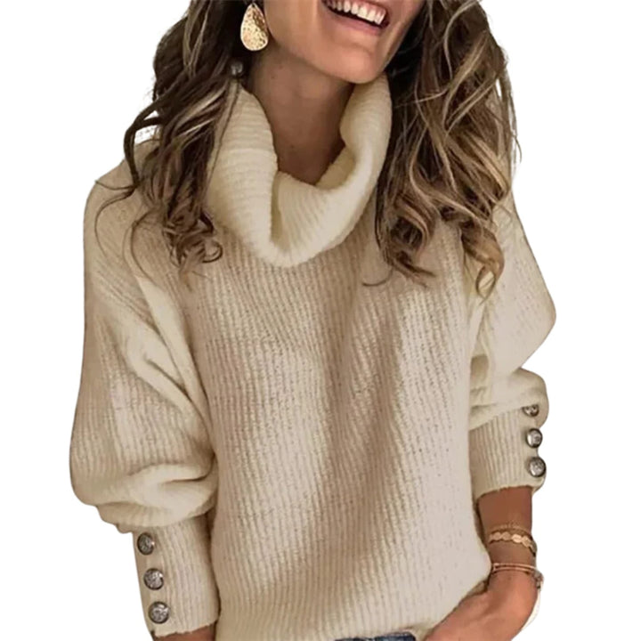 Shoshana | Rippstrickpullover mit Wasserfallausschnitt und Knopfmanschetten für Damen