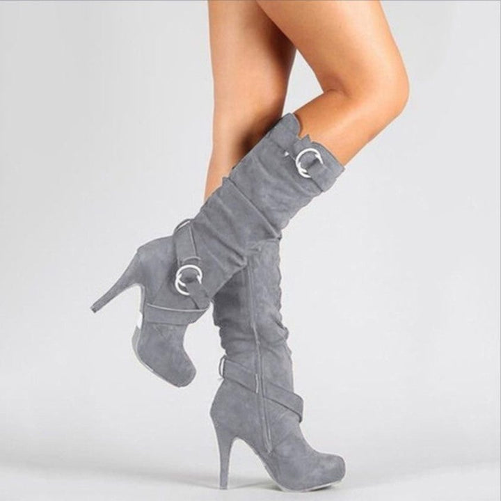 Sophie | Kniehohe Stiletto-Stiefel mit Ring-Schnallenriemen für Damen