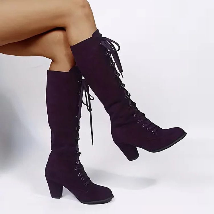 Trinity | Kniehohe Wildleder-Schnürstiefel mit Blockabsatz für Damen