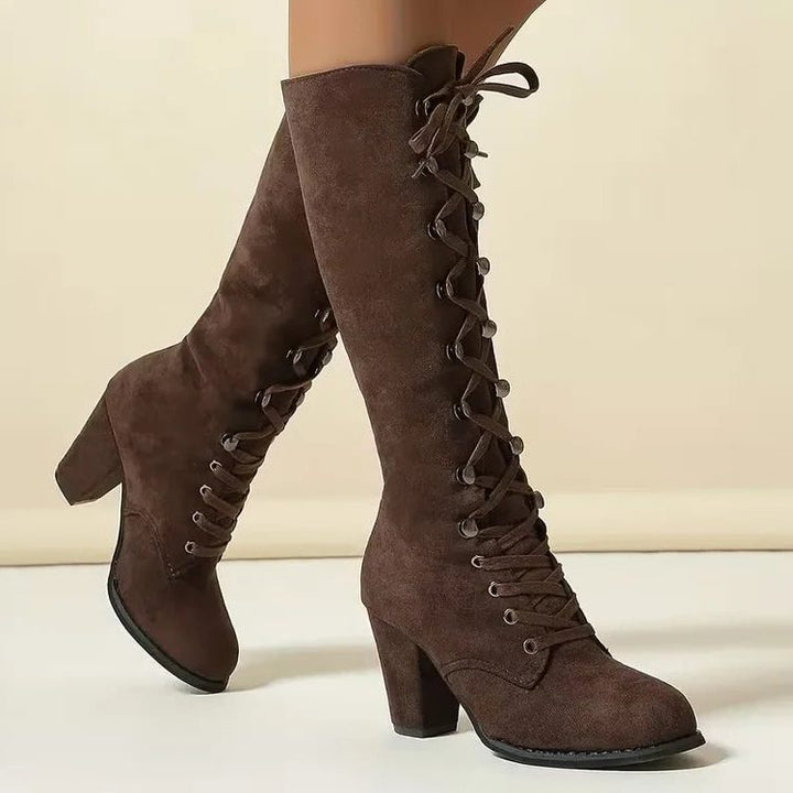 Trinity | Kniehohe Wildleder-Schnürstiefel mit Blockabsatz für Damen