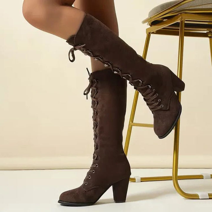Trinity | Kniehohe Wildleder-Schnürstiefel mit Blockabsatz für Damen