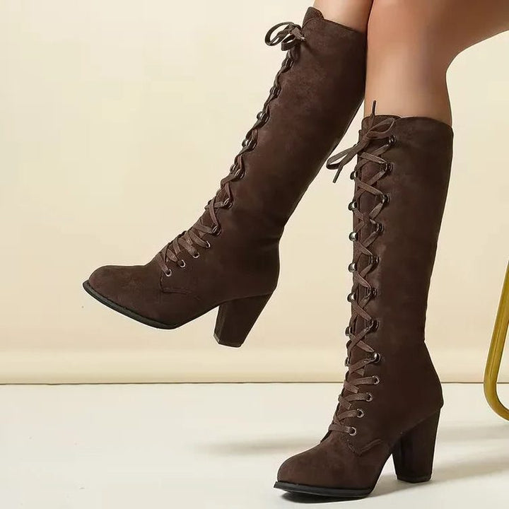 Trinity | Kniehohe Wildleder-Schnürstiefel mit Blockabsatz für Damen