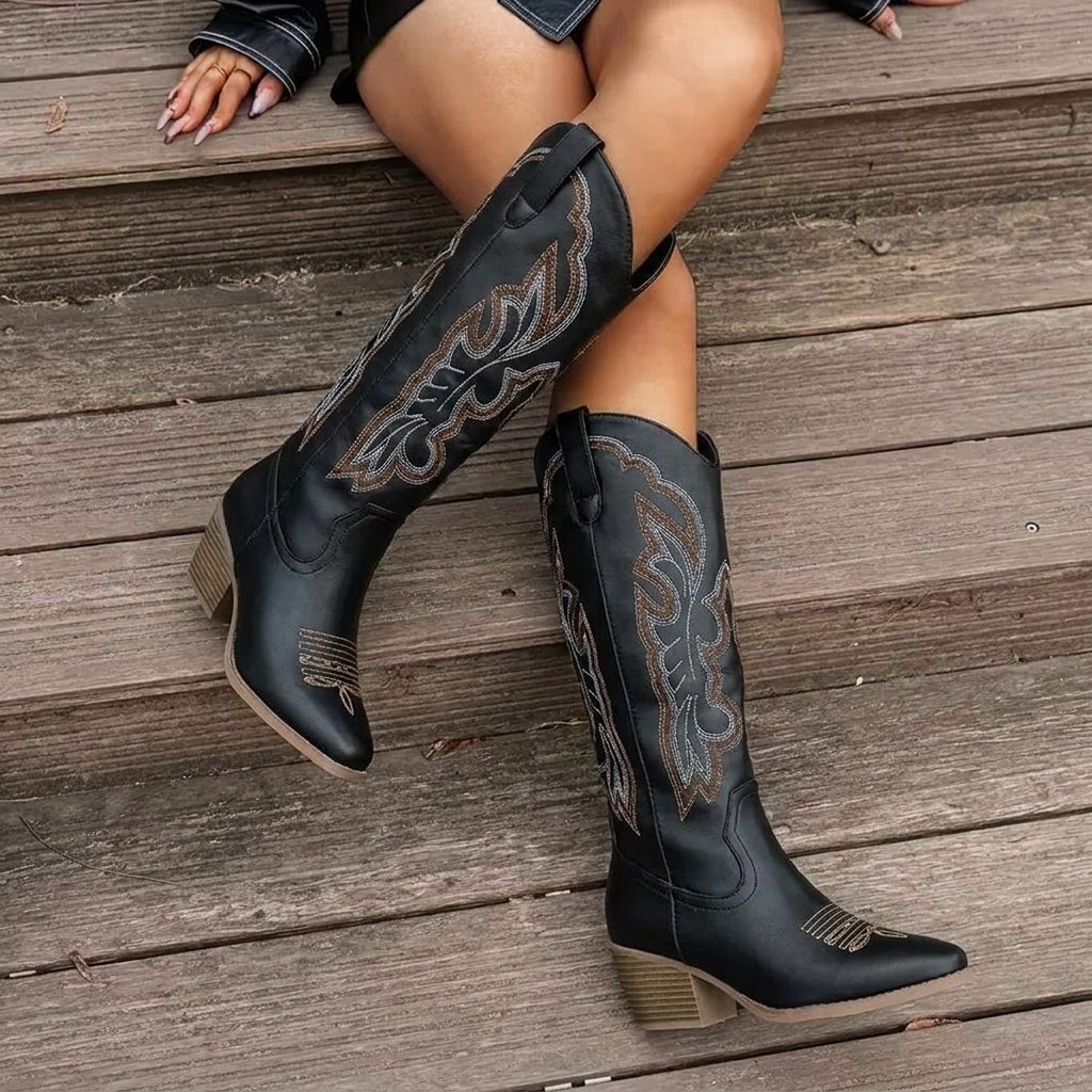 Wendeline | Bestickte Cowgirl-Stiefel mit Blockabsatz für Damen