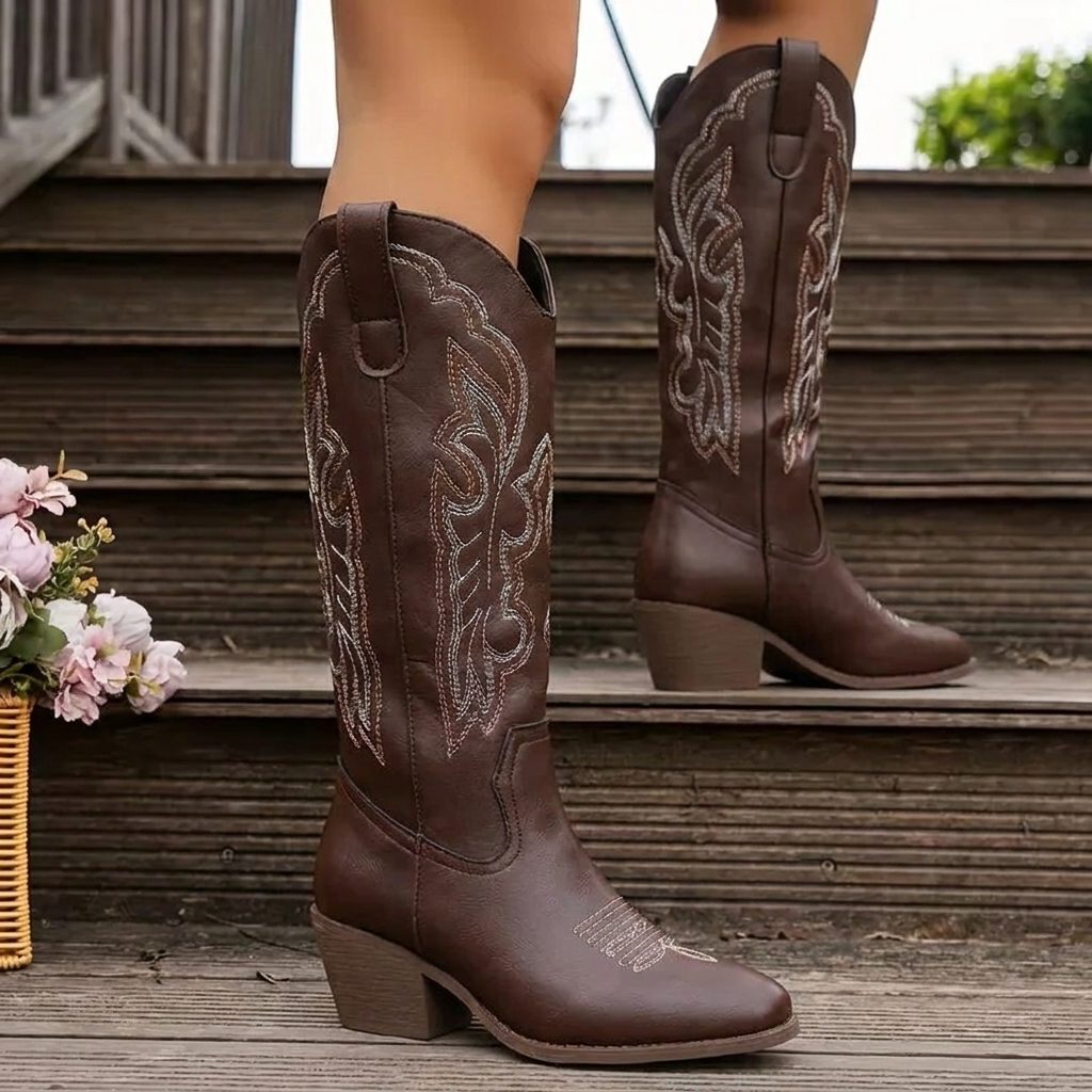 Wendeline | Bestickte Cowgirl-Stiefel mit Blockabsatz für Damen