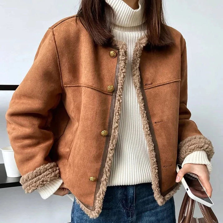 Yvonne | Gefütterte Wildlederjacke mit Kunstfellkragen für Damen