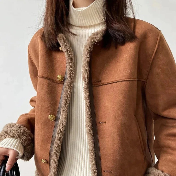 Yvonne | Gefütterte Wildlederjacke mit Kunstfellkragen für Damen