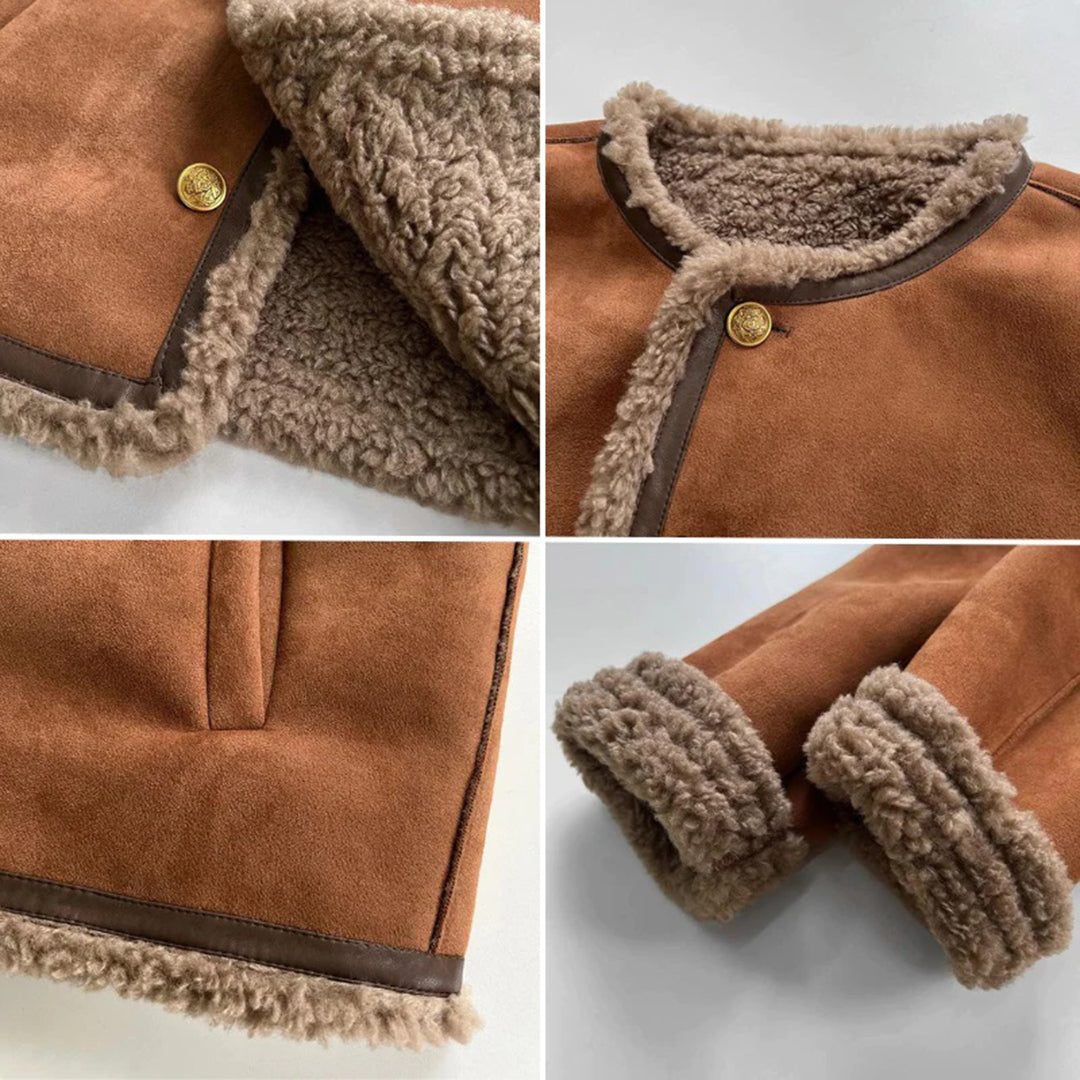 Yvonne | Gefütterte Wildlederjacke mit Kunstfellkragen für Damen