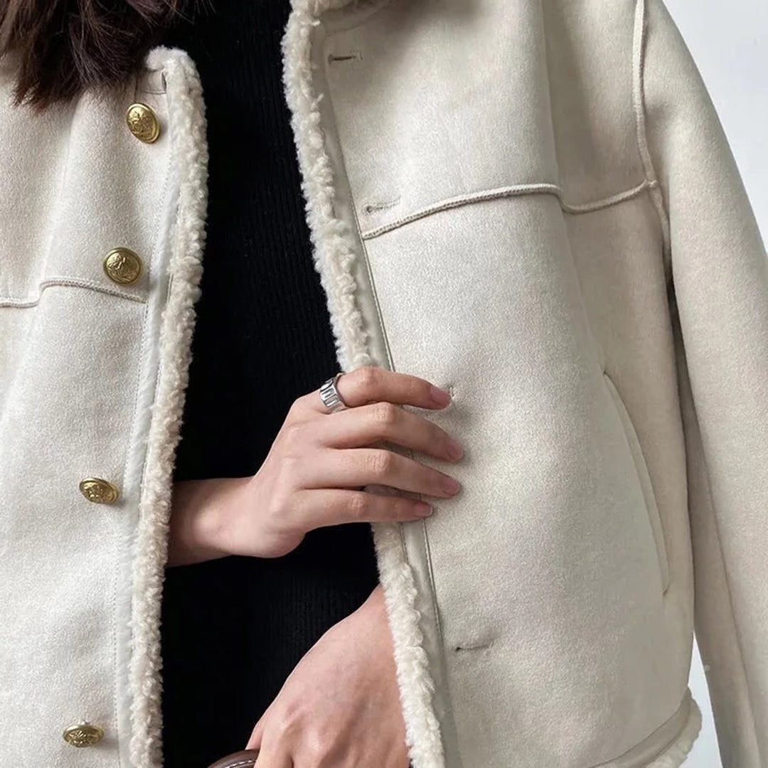 Yvonne | Gefütterte Wildlederjacke mit Kunstfellkragen für Damen