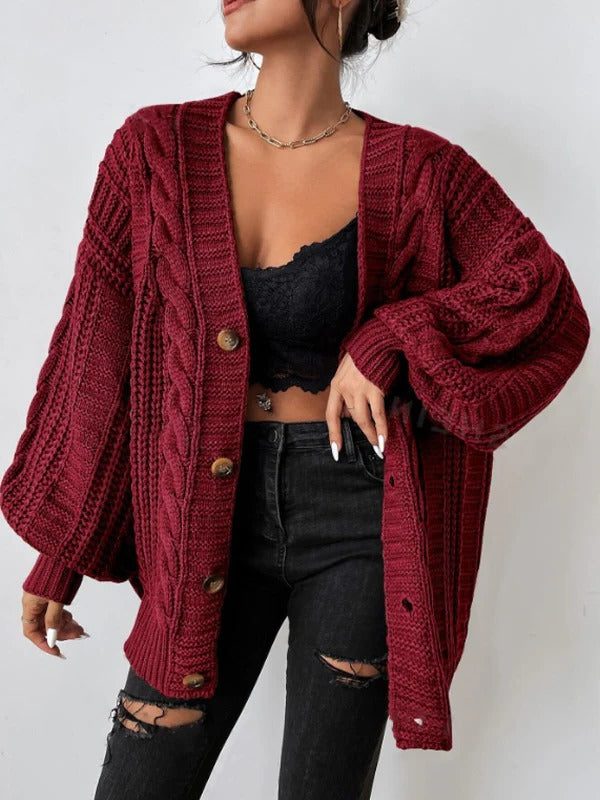 Zaina | Oversized-Zopfstrickjacke mit Knopfleiste für Damen
