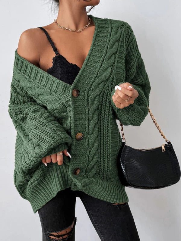 Zaina | Oversized-Zopfstrickjacke mit Knopfleiste für Damen