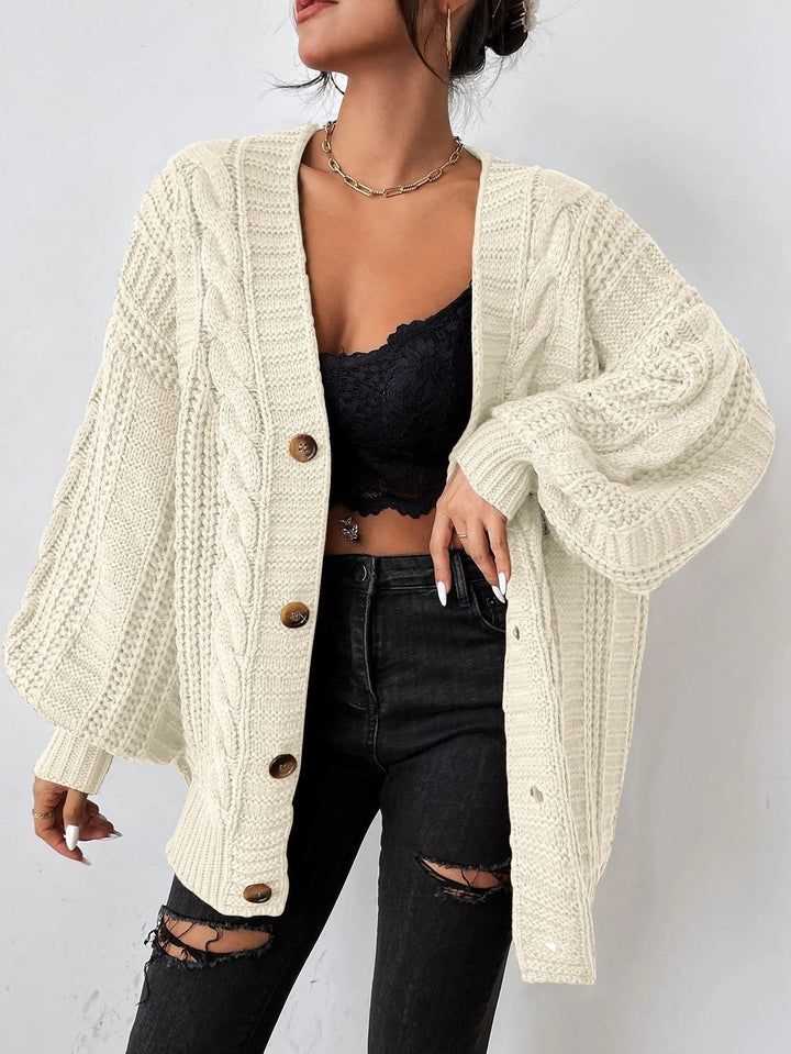 Zaina | Oversized-Zopfstrickjacke mit Knopfleiste für Damen