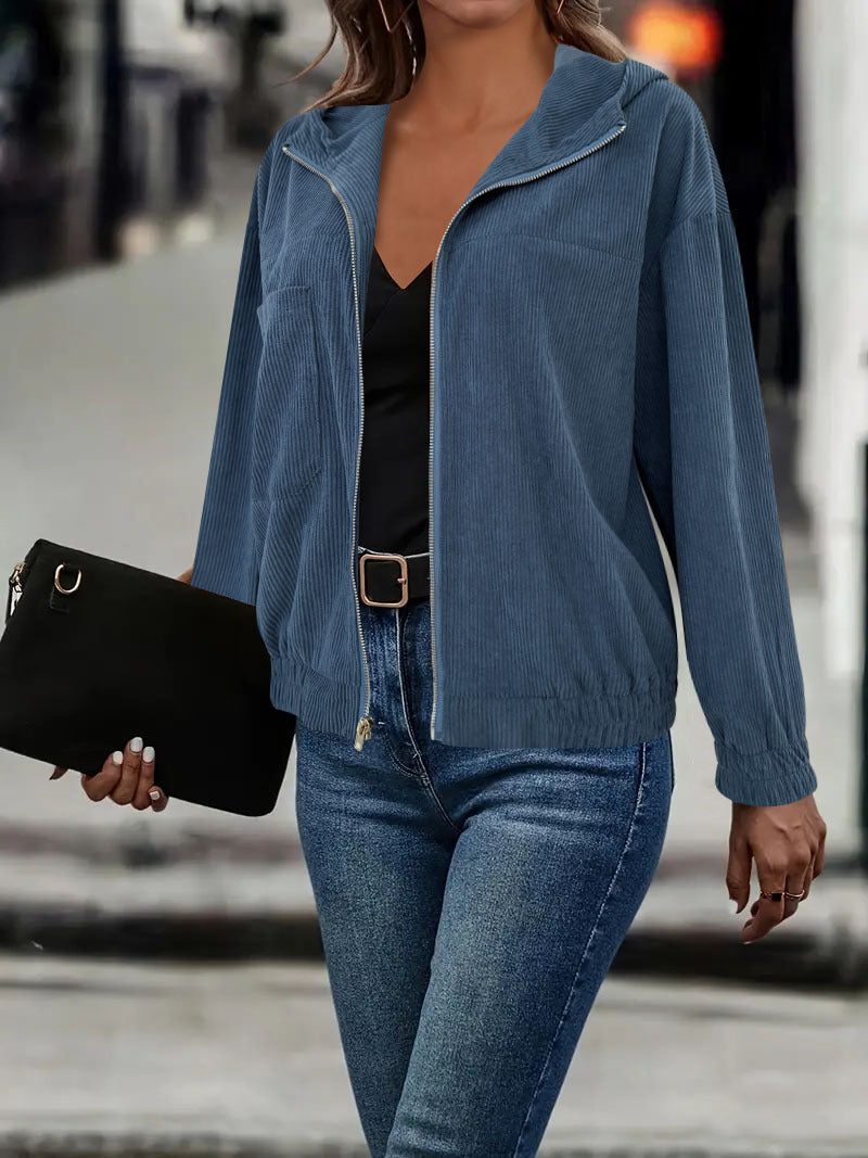 Zoraida | Cordjacke mit Kapuze und Reissverschluss in lockerer Passform für Damen