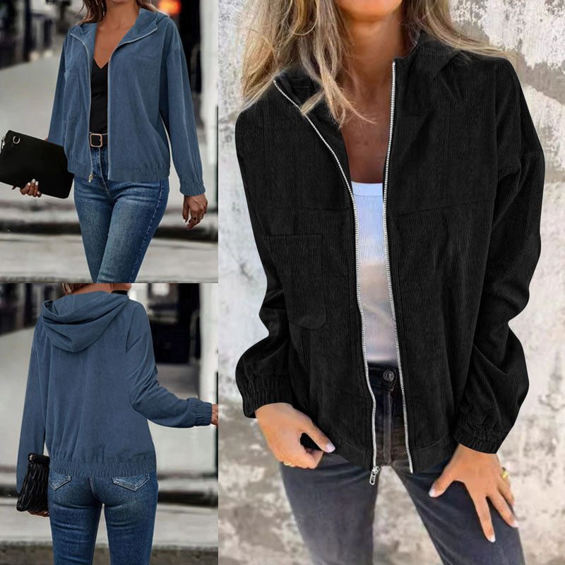 Zoraida | Cordjacke mit Kapuze und Reissverschluss in lockerer Passform für Damen