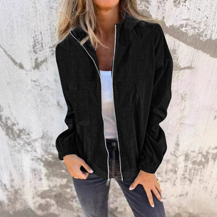 Zoraida | Cordjacke mit Kapuze und Reissverschluss in lockerer Passform für Damen