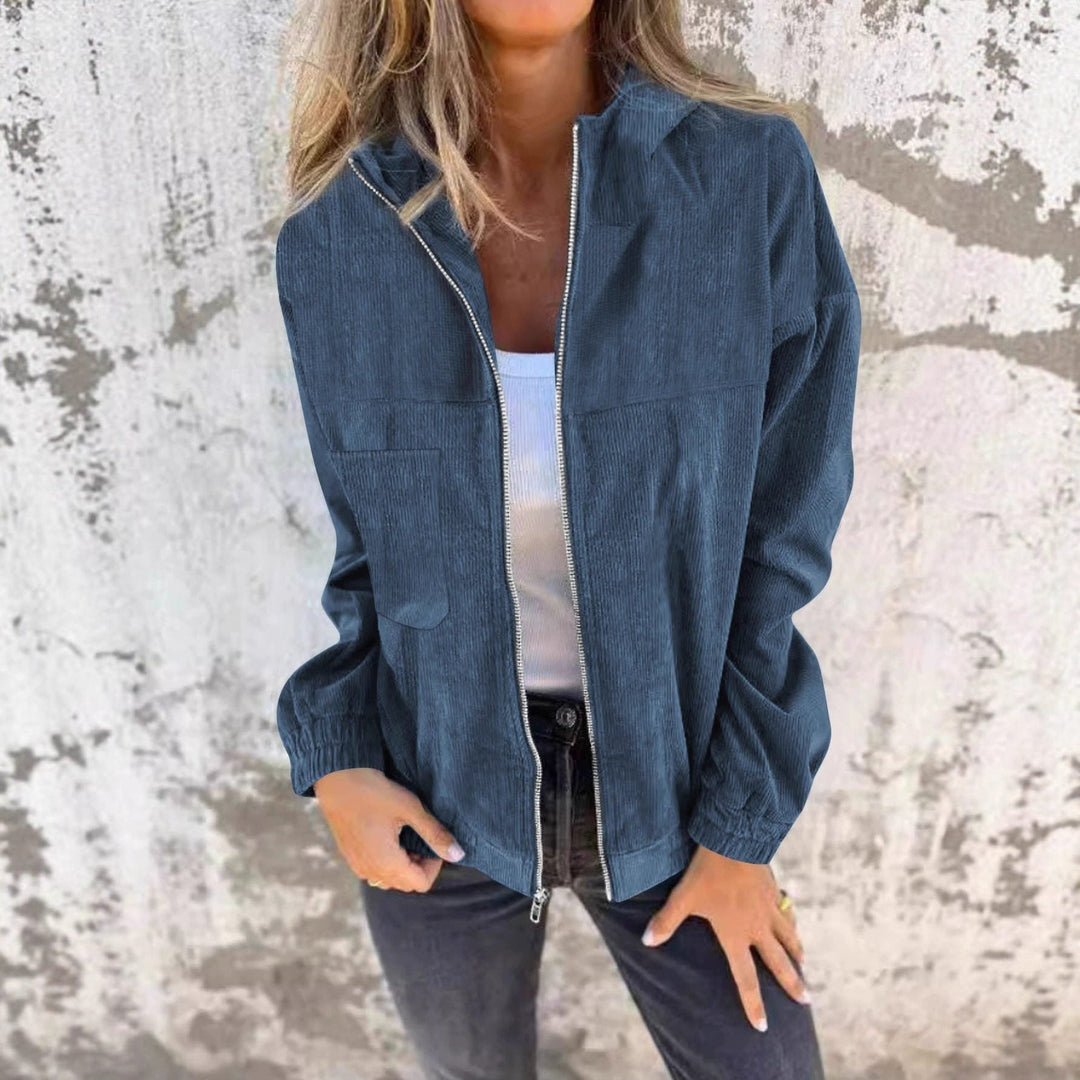 Zoraida | Cordjacke mit Kapuze und Reissverschluss in lockerer Passform für Damen
